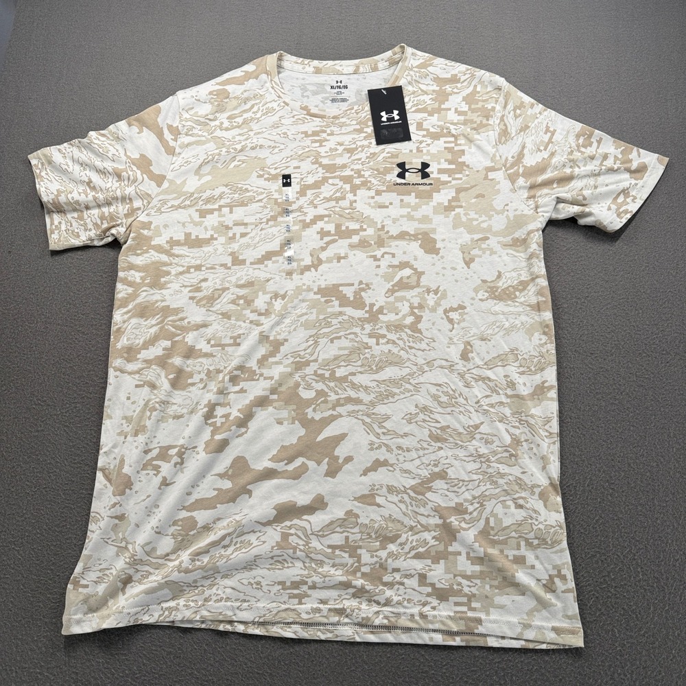 Under Armour UA ABC Camo SS Shirt Mens Size XL Tan White Training 1357727-279